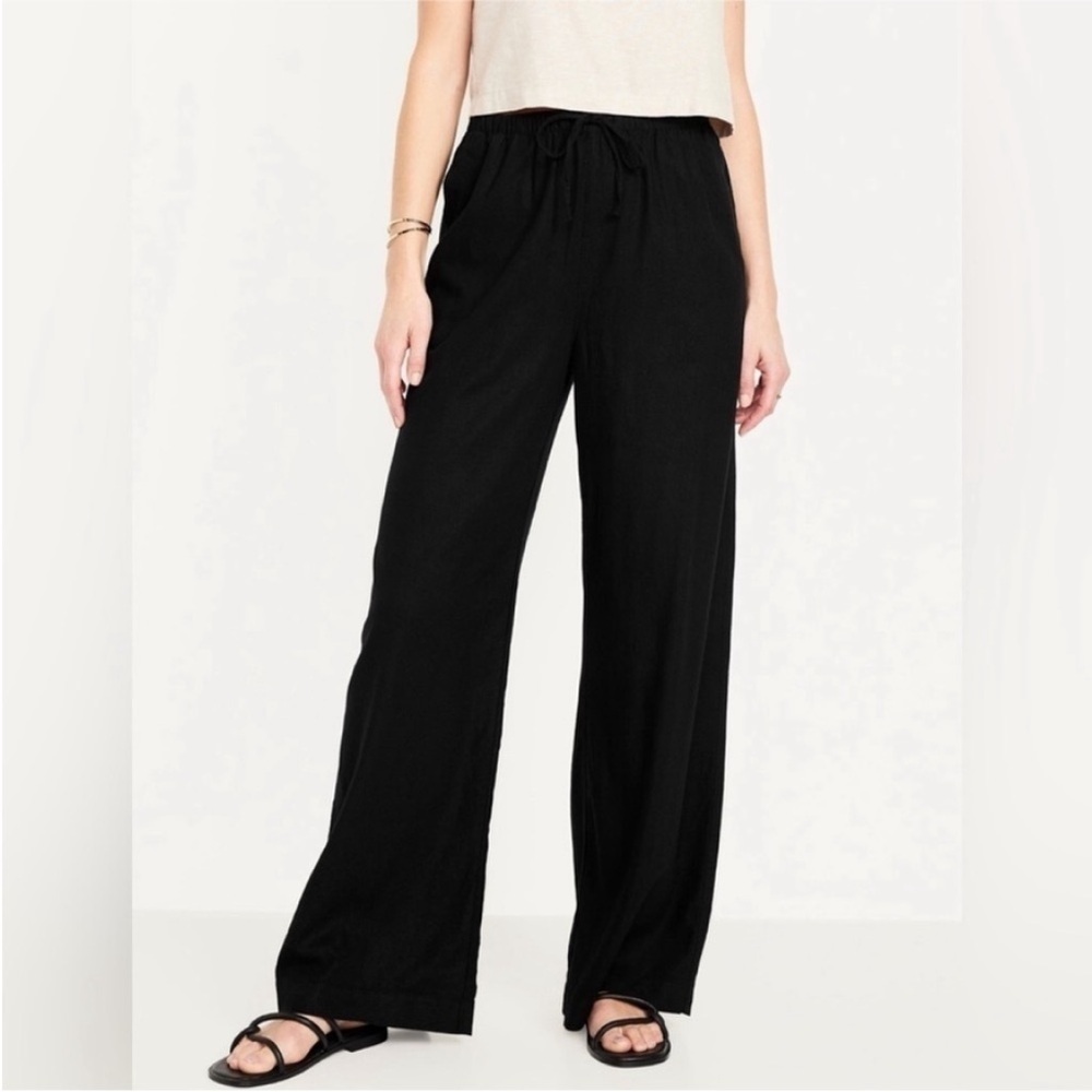 NWT! OLD NAVY Black High-Waisted Linen-Blend Super Wide-Leg Pants - #683375 💖